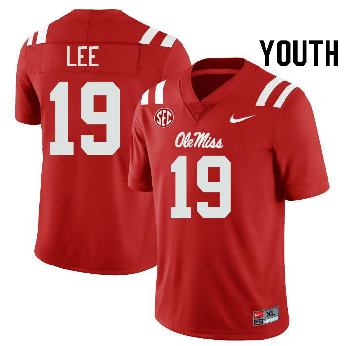 Youth #19 Cayden Lee Ole Miss Rebels College Football Jerseys Stitched-Red